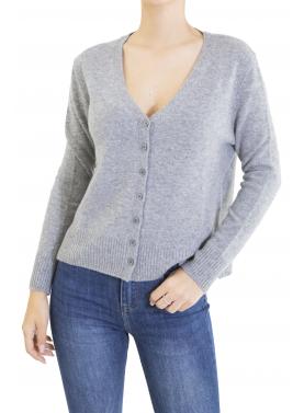 Cardigan scollo a V con bottoni tinta unita misto cashmere 